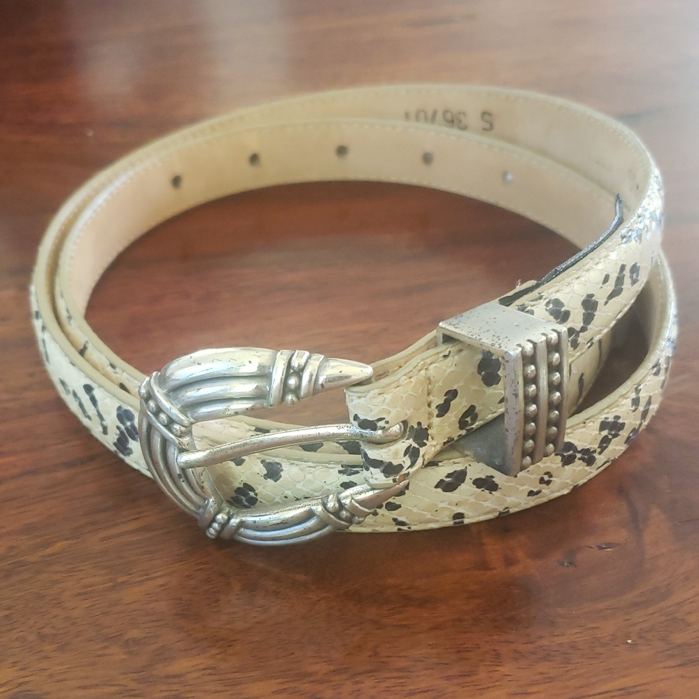 Vintage BRIGHTON 90s Animal Print Belt | Black Cream Silver Snakeskin | Size Sma